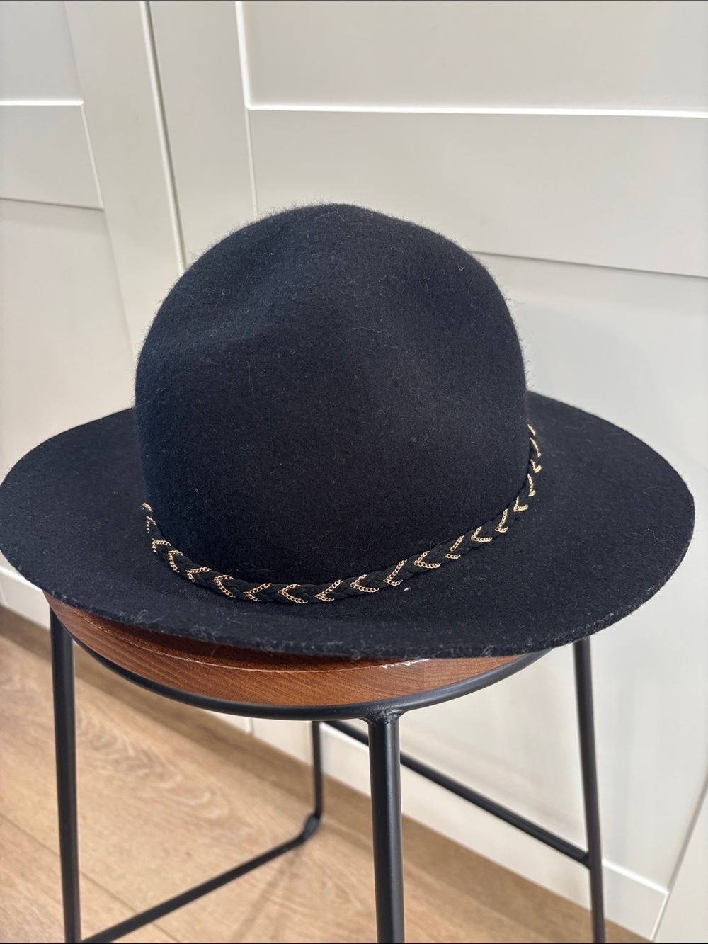 Black Wool Braided Trim Fedora Hat
